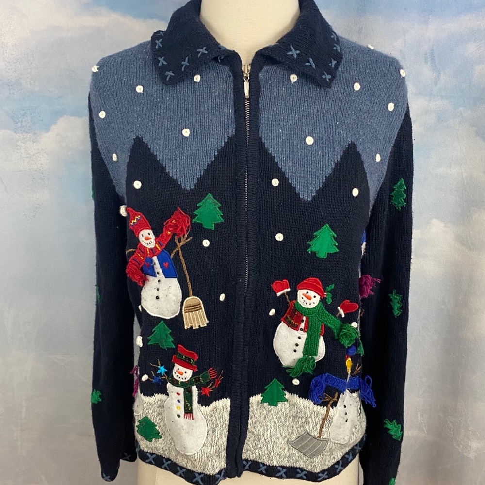 Design Originals Navy Snowman Sweater Medium Ugly Christmas Sweater 🎅🏻